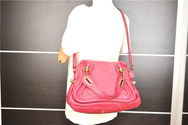 Authentic Chloe Paraty Vintage 2Way Shoulder Hand Bag Purse Leather Pink 4382F