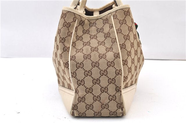 Auth GUCCI Web Sherry Line Princy Tote Bag GG Canvas Leather 163805 Brown 4386F