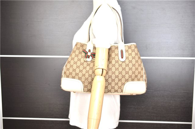 Auth GUCCI Web Sherry Line Princy Tote Bag GG Canvas Leather 163805 Brown 4386F