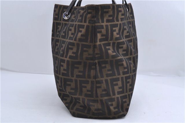 Authentic FENDI Zucca Shoulder Tote Bag Nylon Leather Brown 4390D