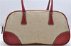 Authentic PRADA Canvas Leather Shoulder Hand Bag Purse Ivory Red 4391D