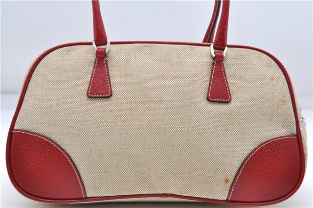 Authentic PRADA Canvas Leather Shoulder Hand Bag Purse Ivory Red 4391D