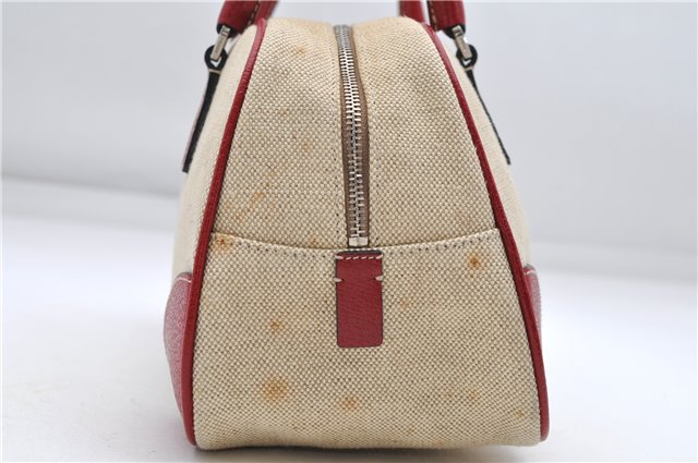 Authentic PRADA Canvas Leather Shoulder Hand Bag Purse Ivory Red 4391D