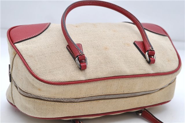 Authentic PRADA Canvas Leather Shoulder Hand Bag Purse Ivory Red 4391D