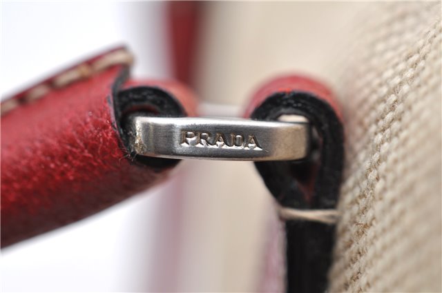 Authentic PRADA Canvas Leather Shoulder Hand Bag Purse Ivory Red 4391D