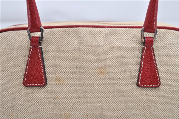 Authentic PRADA Canvas Leather Shoulder Hand Bag Purse Ivory Red 4391D