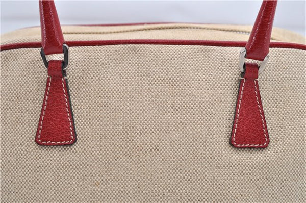 Authentic PRADA Canvas Leather Shoulder Hand Bag Purse Ivory Red 4391D