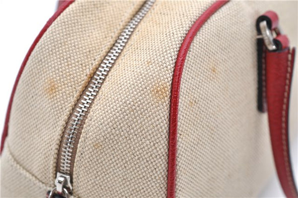 Authentic PRADA Canvas Leather Shoulder Hand Bag Purse Ivory Red 4391D