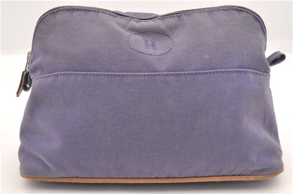 Authentic HERMES Bolide MM Pouch Canvas Leather Purple 4399C