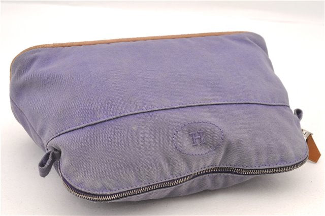 Authentic HERMES Bolide MM Pouch Canvas Leather Purple 4399C