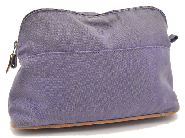 Authentic HERMES Bolide MM Pouch Canvas Leather Purple 4399C