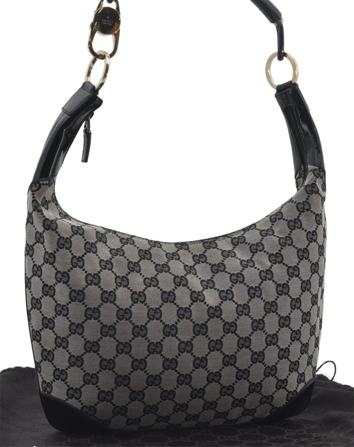 Authentic GUCCI Shoulder Hand Bag GG Canvas Enamel 0014157 Black 4401E