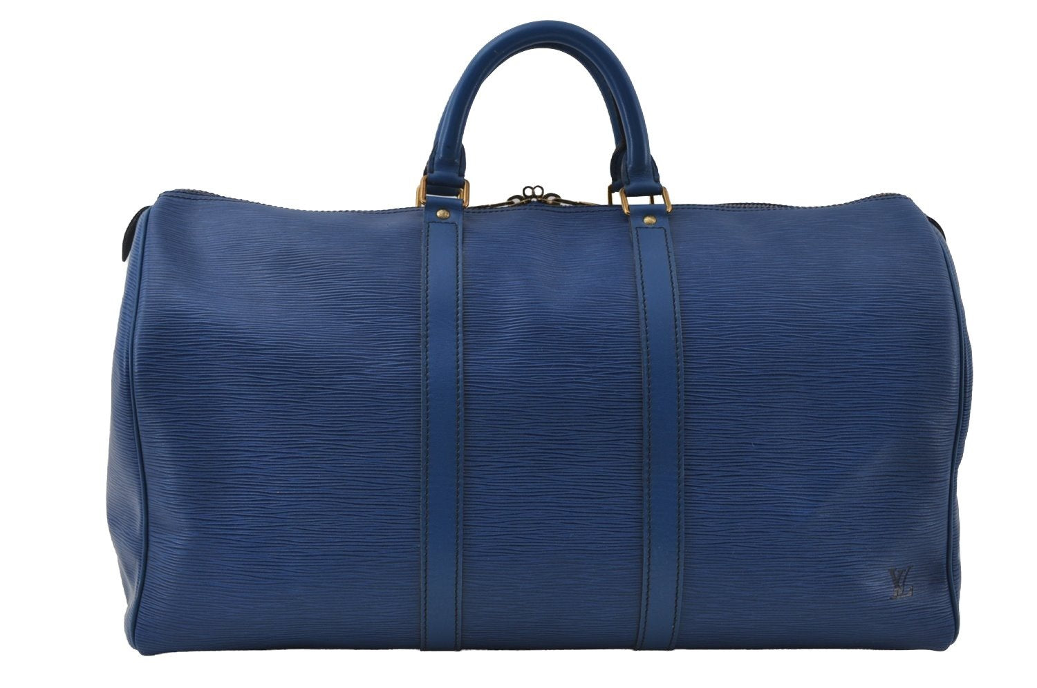 Authentic Louis Vuitton Epi Keepall 50 Boston Travel Bag Blue M42965 LV 4405I