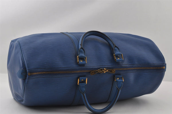 Authentic Louis Vuitton Epi Keepall 50 Boston Travel Bag Blue M42965 LV 4405I