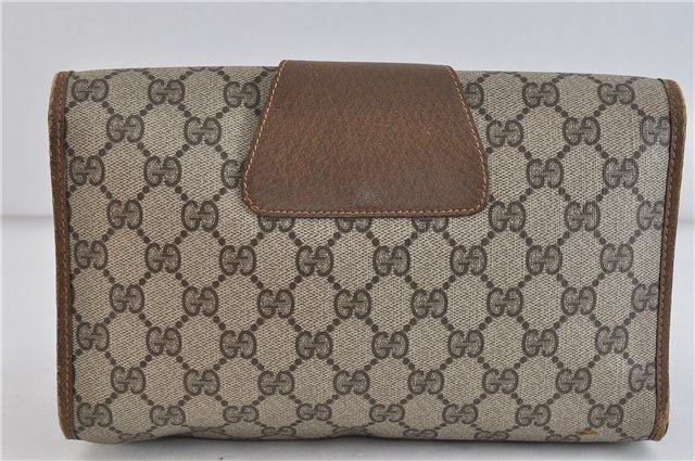 Authentic GUCCI Web Sherry Line Clutch Hand Bag GG PVC Leather Brown 4406C
