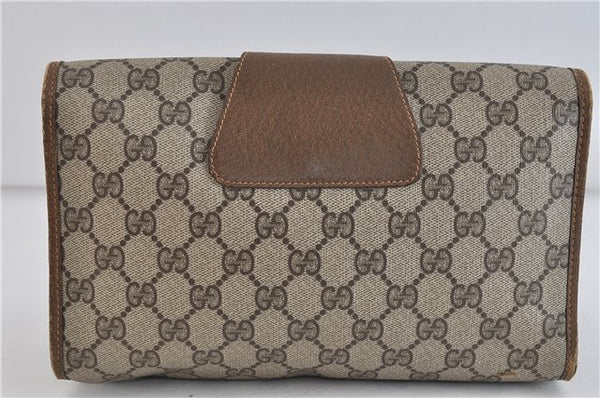 Authentic GUCCI Web Sherry Line Clutch Hand Bag GG PVC Leather Brown 4406C