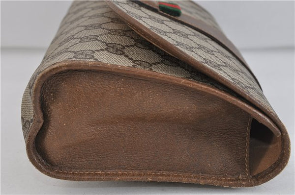 Authentic GUCCI Web Sherry Line Clutch Hand Bag GG PVC Leather Brown 4406C