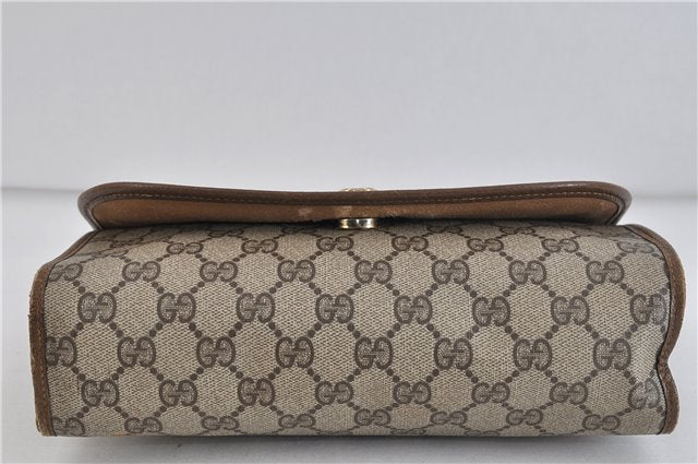 Authentic GUCCI Web Sherry Line Clutch Hand Bag GG PVC Leather Brown 4406C