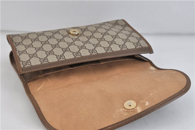 Authentic GUCCI Web Sherry Line Clutch Hand Bag GG PVC Leather Brown 4406C