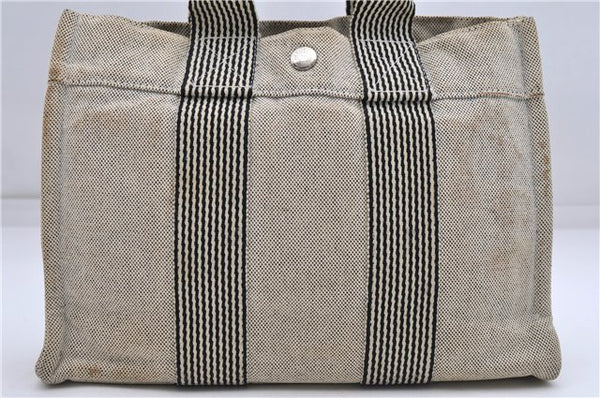 Authentic HERMES Fourre Tout PM Hand Tote Bag Purse Canvas Ivory Black 4409D