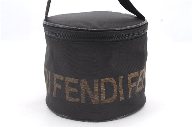 Authentic FENDI Nylon Leather Vanity Hand Bag Purse Black Junk 4412C