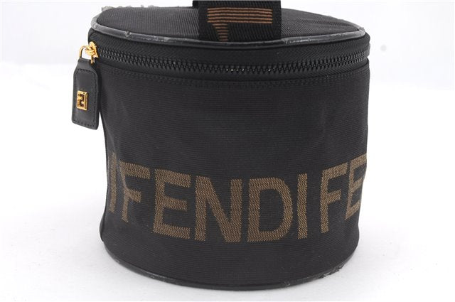 Authentic FENDI Nylon Leather Vanity Hand Bag Purse Black Junk 4412C