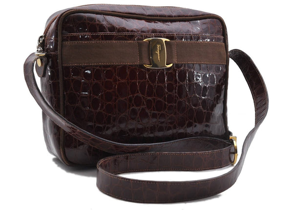 Auth Salvatore Ferragamo Vara Shoulder Cross Body Bag Leather Brown SF 4413D