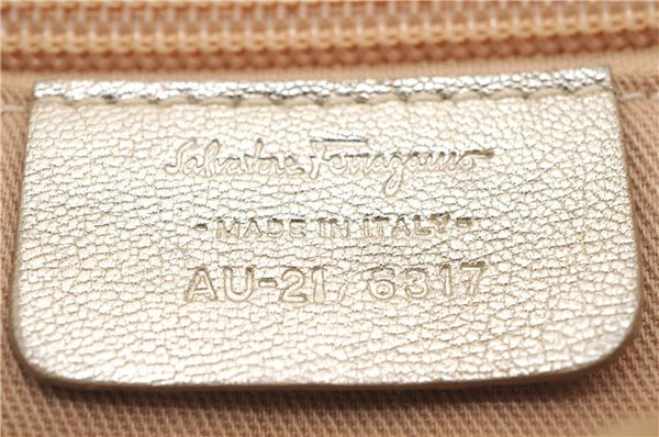 Authentic Ferragamo Gancini Leather Shoulder Hand Bag Purse Gold 4420C