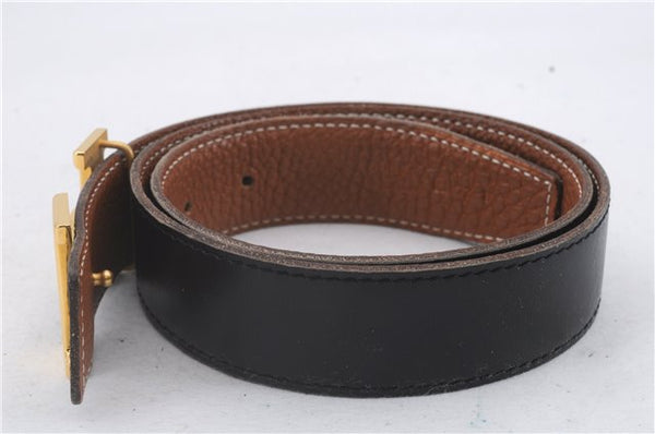 Authentic HERMES Constance Ladies Leather Belt Size 72cm 28.3" Black Brown 4422D