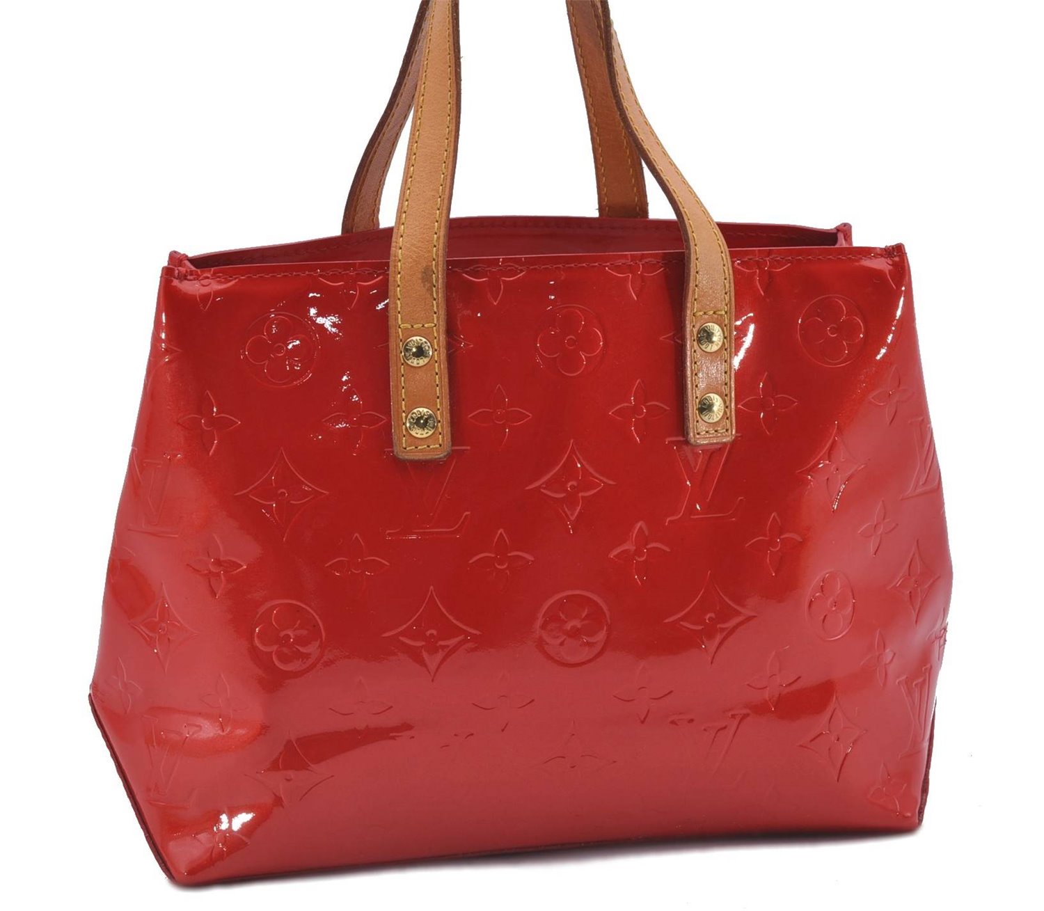 Authentic Louis Vuitton Vernis Reade PM Hand Bag Red M91088 LV 4423D