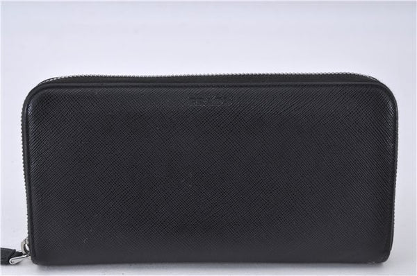 Authentic PRADA Saffiano Leather Long Wallet Purse 2ML317 Black Box 4424F