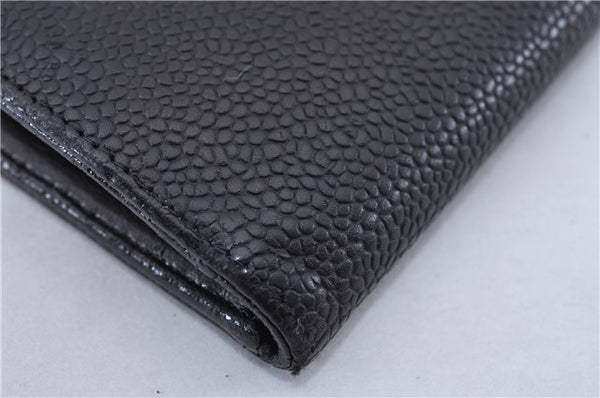 Authentic CHANEL Caviar Skin CC Logo Bifold Wallet Purse Black 4438F