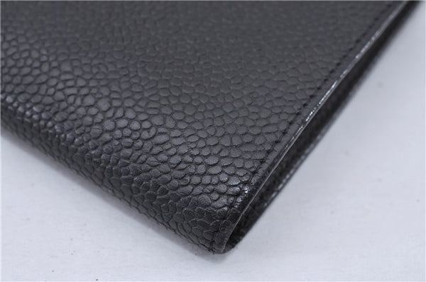 Authentic CHANEL Caviar Skin CC Logo Bifold Wallet Purse Black 4438F