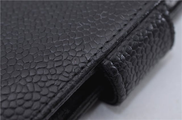 Authentic CHANEL Caviar Skin CC Logo Bifold Wallet Purse Black 4438F