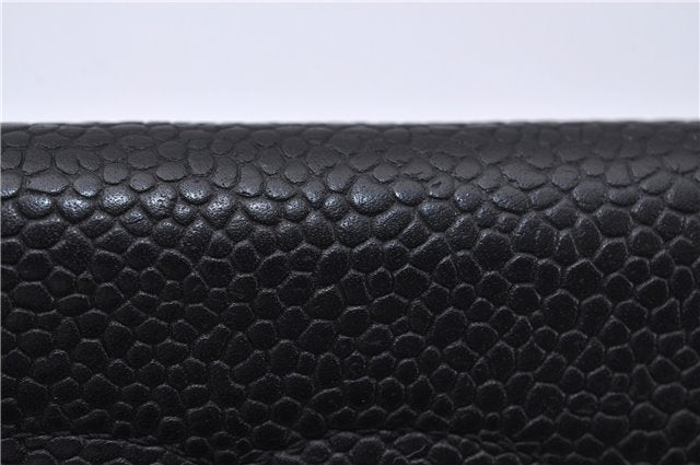 Authentic CHANEL Caviar Skin CC Logo Bifold Wallet Purse Black 4438F