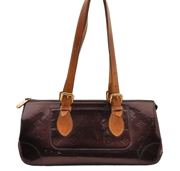 Auth Louis Vuitton Vernis Rose Wood Avenue Shoulder Bag Wine Red M93510 LV 4438I