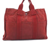 Authentic HERMES Deauville MM Hand Tote Bag Purse Canvas Red 4447D