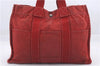 Authentic HERMES Deauville MM Hand Tote Bag Purse Canvas Red 4447D