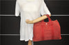 Authentic HERMES Deauville MM Hand Tote Bag Purse Canvas Red 4447D