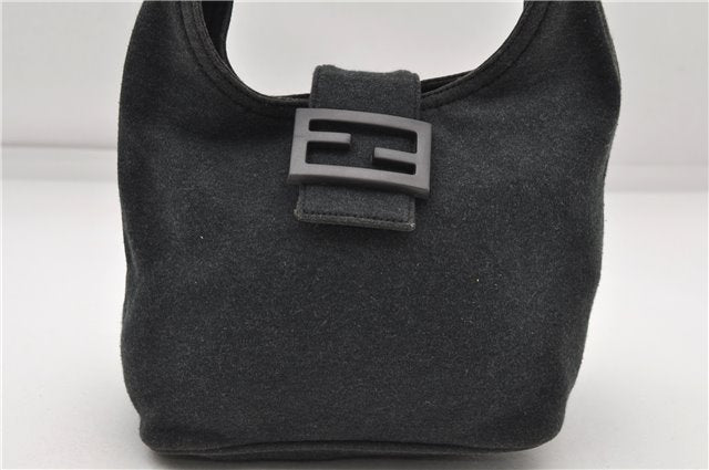 Authentic FENDI Shoulder Hand Bag Purse Cotton Jersey Leather Gray 4448D