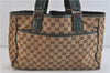 Authentic GUCCI Web Sherry Line Tote Bag Canvas Leather 145758 Brown Green 4454C