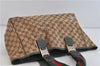 Authentic GUCCI Web Sherry Line Tote Bag Canvas Leather 145758 Brown Green 4454C