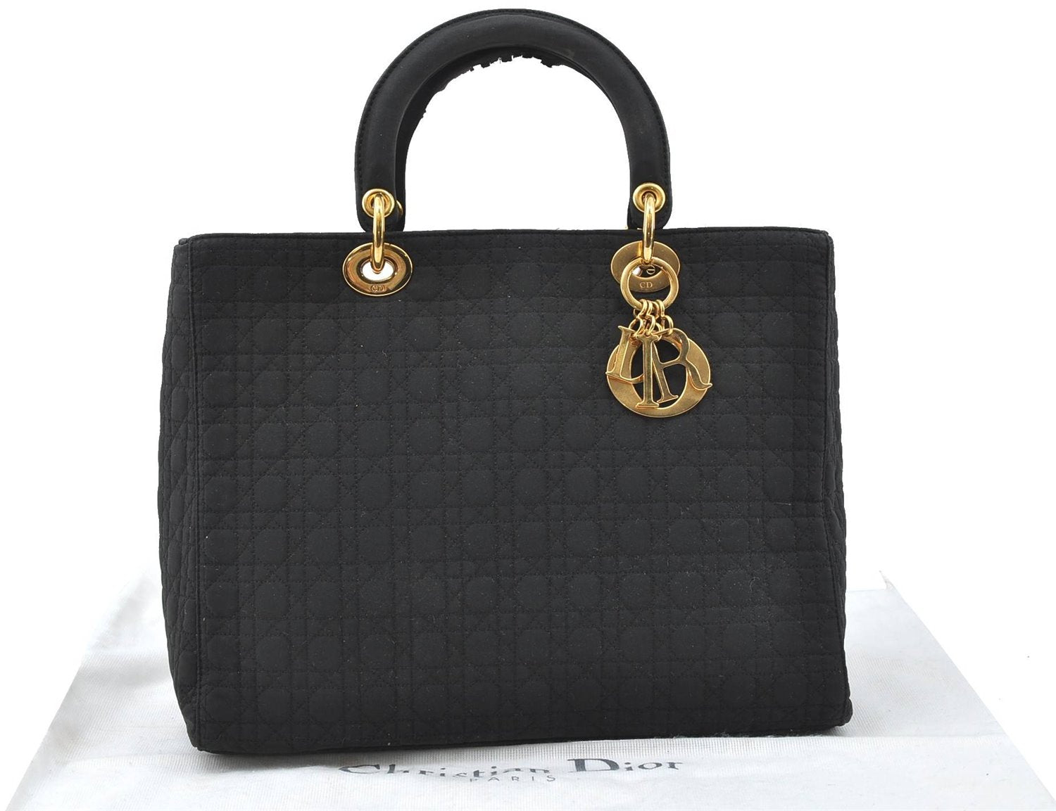 Authentic Christian Dior Cannage Hand Bag Nylon Black CD 4458D