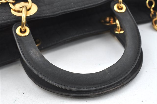 Authentic Christian Dior Cannage Hand Bag Nylon Black CD 4458D