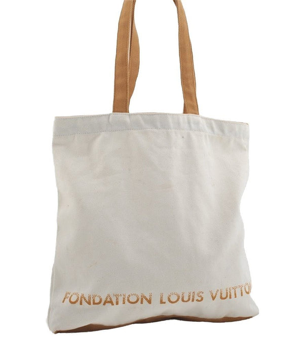 Authentic Louis Vuitton Fondation Exclusive Shoulder Tote Bag Canvas White 4461I