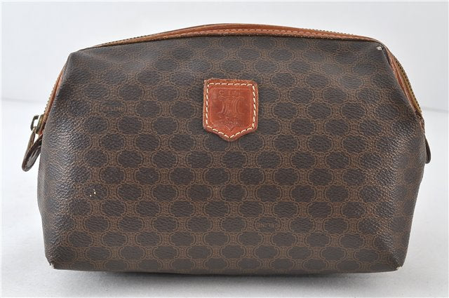 Authentic CELINE Macadam Blason Pattern Pouch PVC Leather Brown 4469D
