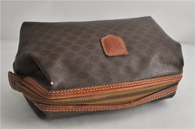 Authentic CELINE Macadam Blason Pattern Pouch PVC Leather Brown 4469D