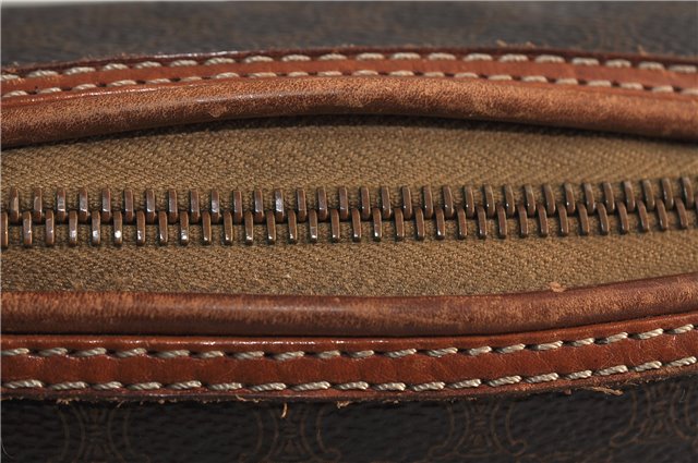 Authentic CELINE Macadam Blason Pattern Pouch PVC Leather Brown 4469D