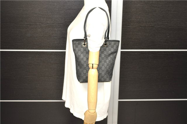 Authentic GUCCI Tote Hand Bag GG Canvas Leather 31244 Black 4479C