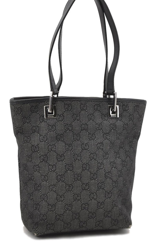 Authentic GUCCI Tote Hand Bag GG Canvas Leather 31244 Black 4479C